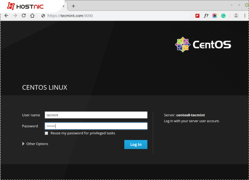 Install Cockpit web console CentOS 8