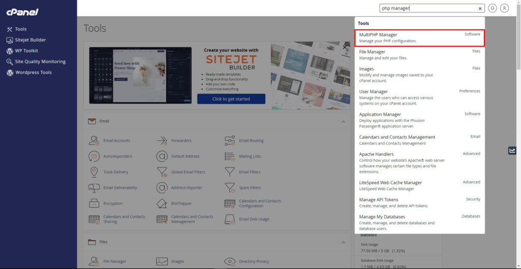 Pilih menu php manager